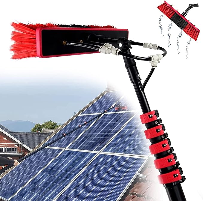 Telescopic Cleaning Brush, Multi-Purpose Water Spray Brush, Solar Panel Cleaning Equipment, Telescopic Hydrocleaner, 3.6m-10.8m, Roof Cleaning Tools Window Cleaner Kit,36ft/10.8m-55cmBrushhead