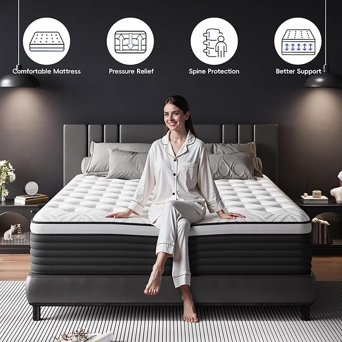 COOLMI Twin Mattress, 12 Inch Hybrid Memory Foam Mattress in a Box, Pressure Relief for Back Support, Medium Firm, Individually Pocket Springs, 100-Night Trial & CertiPUR-US Certified, Twin Size