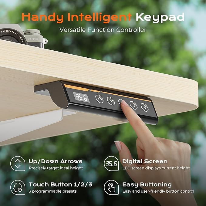 Huuger 63 x 28 Large Electric Standing Desk, Height Adjustable Computer Desk, 27.6" Deep Desktop, Stand up Gaming Office Table with 2 Hooks, 3 Preset Heights, for Home Office, Maple