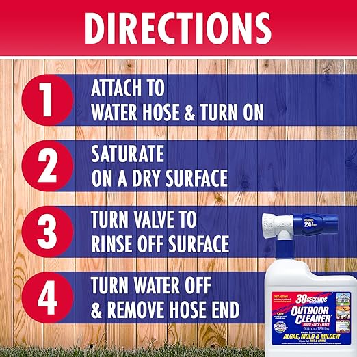 30 SECONDS Outdoor Cleaner 2 Pack with Hose End Sprayer - Cleans Stains from Algae, Mold and Mildew on Vinyl Siding, Deck, Patio, Brick and More