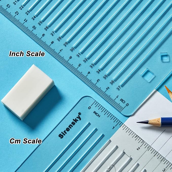 Straight Line Stencil Templates and Envelope Addressing Guide Set of 6, Line Drawing Stencil Lettering Guide, College Ruled 9/32" and 0.35" Spacing (Inch and cm)
