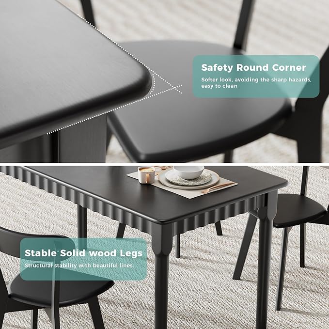 70.8 Inch Solid Wood Dining Table for 6-8, Farmhouse Table with Smooth Surface, Large Rectangular Kitchen Dinner Table for Restaurant, Living Room, Kitchen, Easy Assembly, Black
