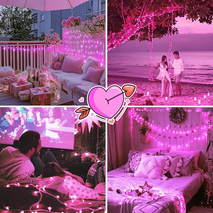 KAQ Connectable 240LED Pink String Lights Outdoor/Indoor, Extendable Plug in Twinkle Fairy Lights Waterproof with 8 Modes&Timer Function for Garden Bedroom Patio Tree Christmas Decorations