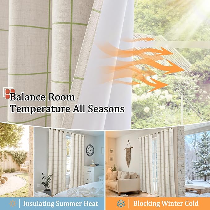 Lajode Sage Green Plaid Patterned Curtains Thermal Insulated
