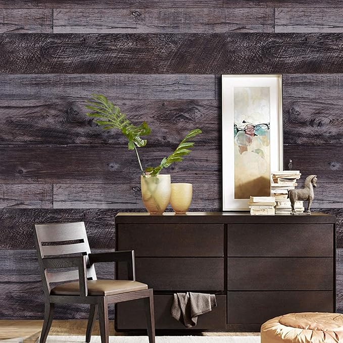 WENMER 17.71" x 118.1" Grey Wood Peel and Stick Shiplap Self-Adhesive Wallpaper