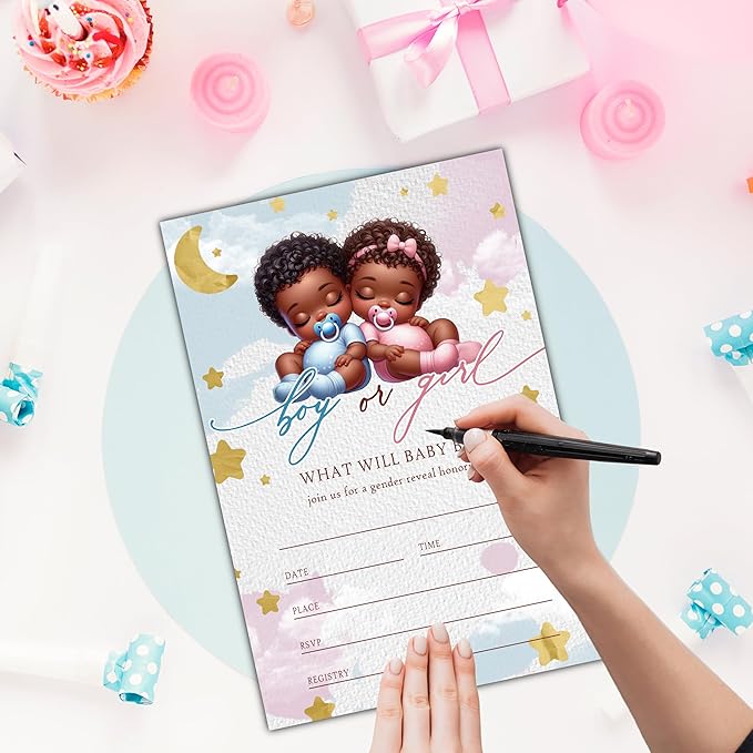Boy or Girl Gender Reveal Party Invitations - 20 Blue and Pink Baby Shower Invitation Cards 4"x6" with Envelopes, What Will Baby Be Invitations for Gender Reveal Celebration.(101)