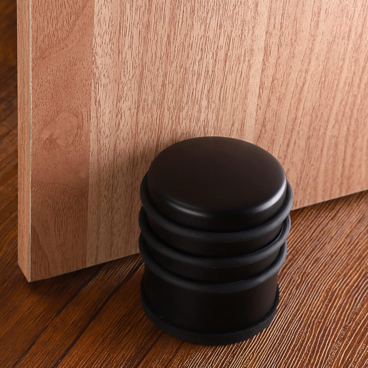 Sumnacon Heavy Duty Floor Door Stopper No Drill - Durability Stainless Steel Door Stop with Anti-Skid Rubber - Contemporary Safety Doorstop for Home Office Commercial Industrial, Black