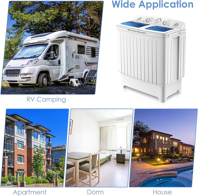 LDAILY Portable Washing Machine, 20lbs Compact Twin Tub Washer and Spinner with Drain Pump and Deep Cleaning, Mini Laundry Washing Spinning Combo for Apartment, RV, Dorm, Camping (White & Blue)
