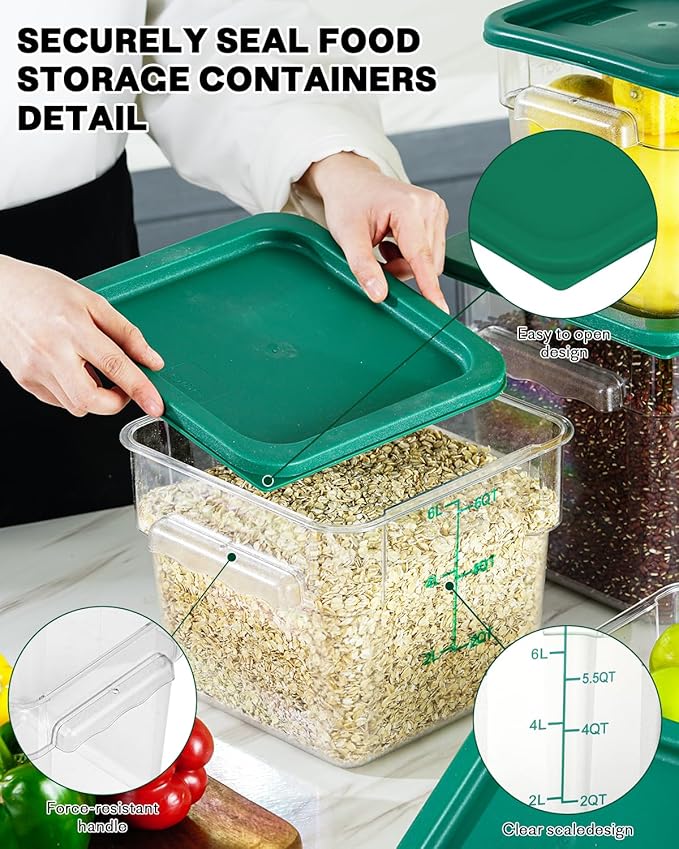 8QT Clear Food Storage Containers: 2 PCS[Food Grade][Hot&Cold Resistant] NSF Food Storage Containers with Lids for Home Restaurant Kitchen Storage Pizza Proof Dough, BPA Free(GREEN N1)