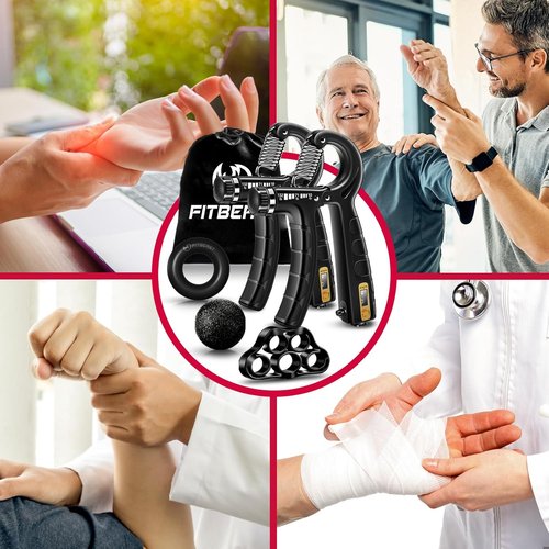 FitBeast Hand Grip Strengthener Kit - 5 Pack Adjustable Resistance Grippers & Stress Relief Tools for Athletes