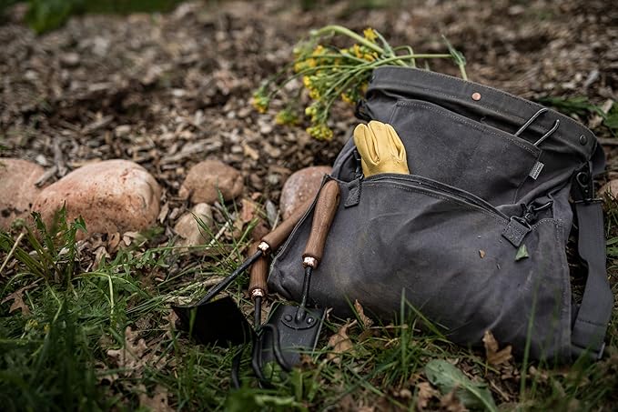 Barebones Harvesting and Gathering Bag - Foraging, Harvest and Fruit Picking Bag with Convertible Straps - Water-Resistant Waxed Canvas Gardening Tool(Slate Gray)
