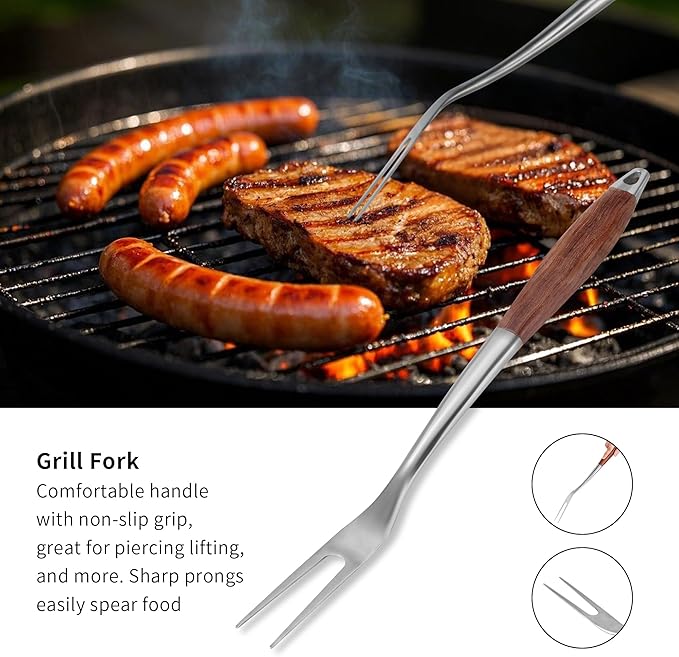 FJNATINH Heavy-Duty Grilling Accessories Rose Wooden BBQ Grilling Tools Set,Outdoor Grill Set with Spatula, Fork & Tongs,Essential Accessories for Barbecue & Grill. Ideal Gift for Men