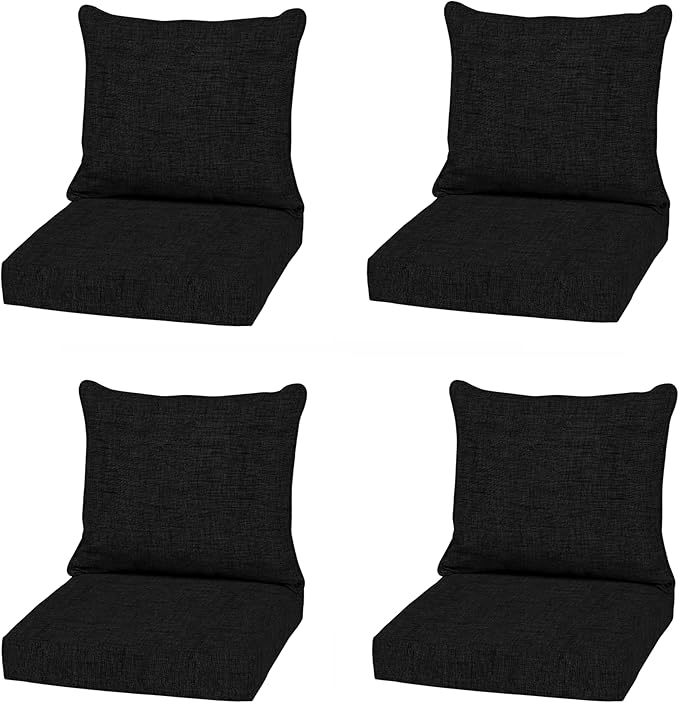 Arden Outdoor Deep Seat Cushion Set (4-Pack), 22 in x 24 in, Weather-Proof, Rain-Proof, Fade Resistant Patio Cushion for Chair, Sofa, and Couch Black Leala