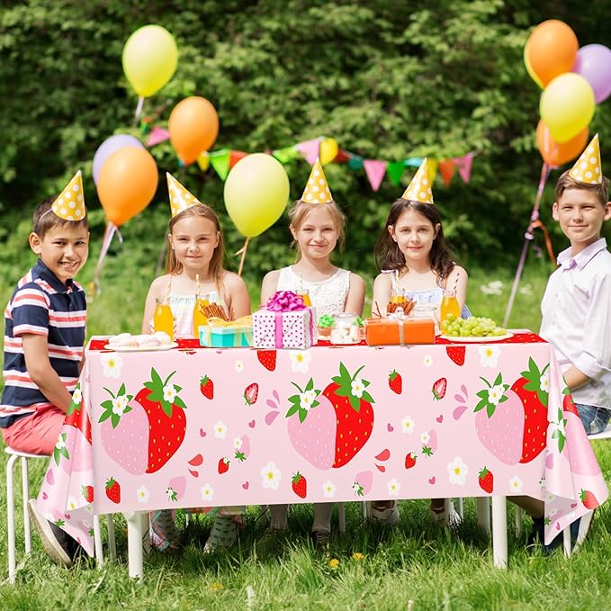 WNINK 2 Pack Strawberry Tablecloths Strawberry Berry Sweet One Table Covers for Birthday Party Decoration Berry Sweet Baby Shower Party Supplies 54" x 108"