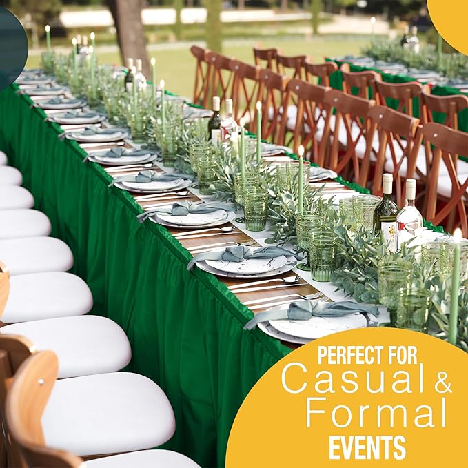 Exquisite Ruffle Table Skirt Emerald Green 6 Pack 14 Ft Long Table Skirts for Rectangle Tables 6ft Plus or Round Tables Skirts with Adhesive Strip for Gender Reveal Decor & Happy Birthday Parties
