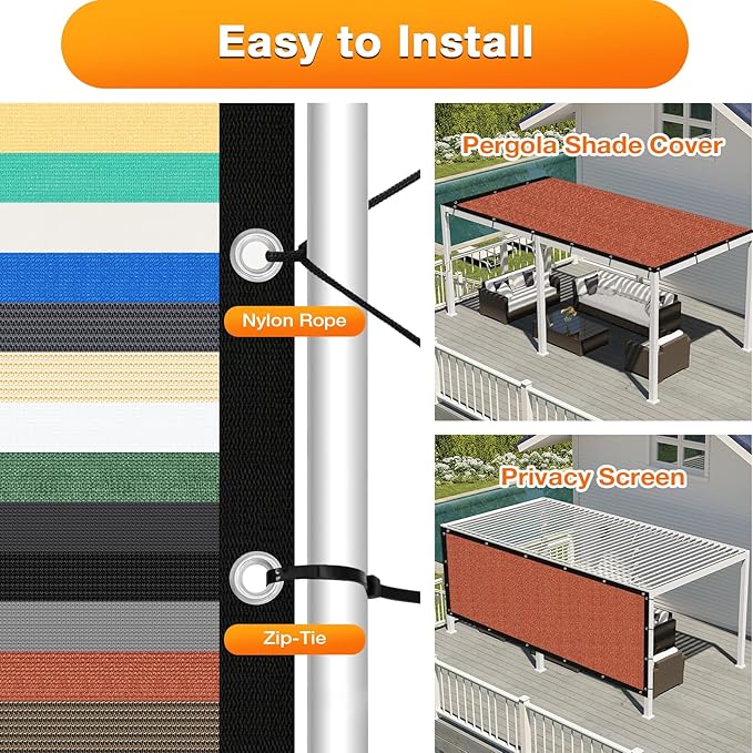 Artpuch 90% Sun Shade Cloth, 5 x 11 FT Pergola Shade Cover Canopy with Grommets, Sun Screen Fabric Tarp for Patio, Outdoor, Garden, Backyard, Rust Red