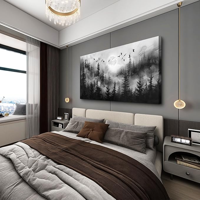 Lapremoly Forest Tree Painting for Living Room Modern Landscape Wall Art Canvas Prints Black And White Pictures Home Decor Bedroom Bathroom Office Large Wall Decor Artwork Ready To Hang 30"X60"