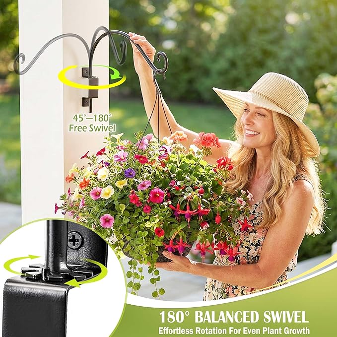 Qiang Ni Plant Hanger Outdoor: 16 Inch Bird Feeder Bracket for Garden Patio Decor - 2 Piece Swivel Adjustable Wall Mount Plant Hook for Hanging Flower Baskets