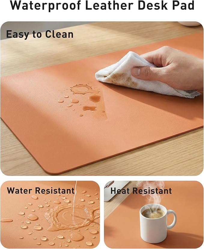 Aothia Faux Leather Desk Mat - Large Mouse Pad, Non-Slip PU Leather Blotter, Waterproof Writing Surface for Office and Home (Orange, 40" x 24")