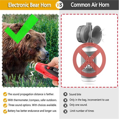 JIUSAIRUI 120dB Electronic Air Horn - Scare Bears & Enhance Safety with Compass & Thermometer