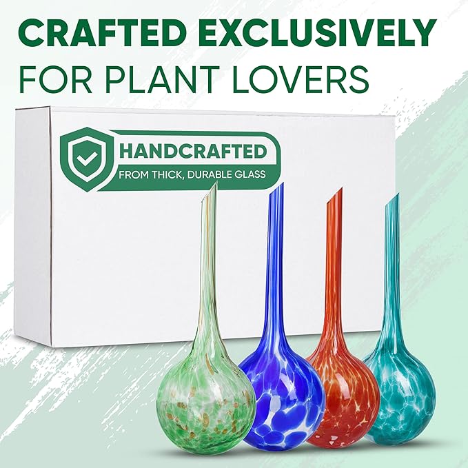 Plant Watering Globes Set of 4 - Large Self Watering Globes for Indoor & Outdoor Plants - Multicolored, Automatic, Glass Watering Bulbs for Daily Use, Plant Watering Devices
