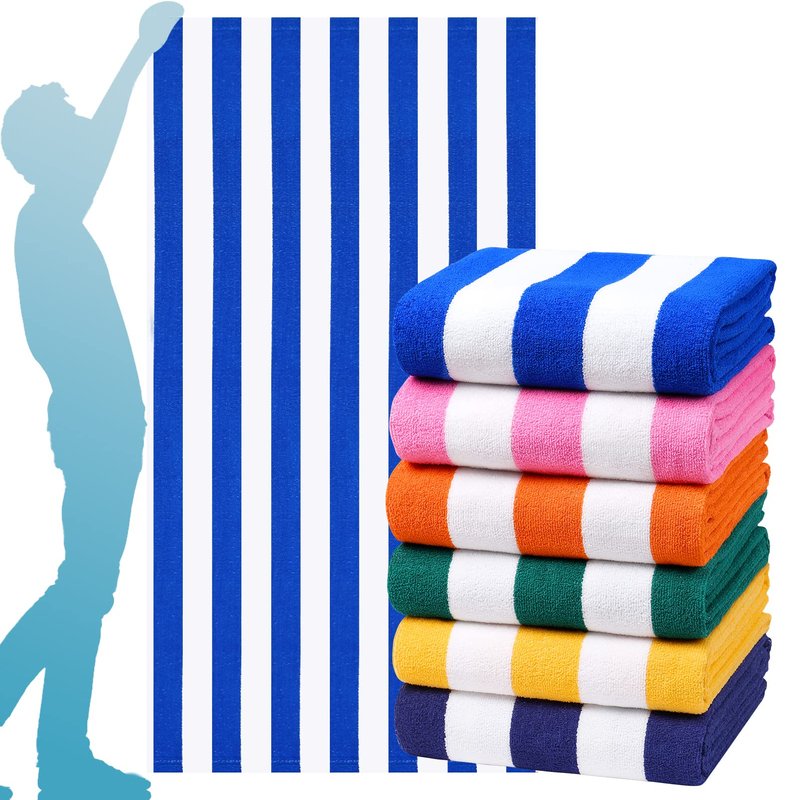 Genovega 6 Packs Oversized 72x40 Inch Stripe Beach Towel Thin Terry Set XL Big Extra Large Accessories Essentials Soft Clearance Super Pool Travel Bath Swim Camping Towels Bulk Men Women Adults Gift