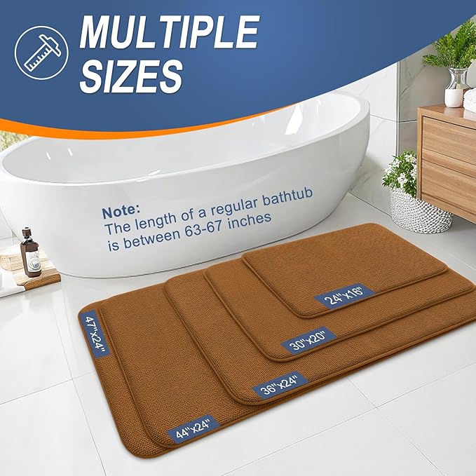 OLANLY Thick Memory Foam Bath Mat Rug 59x20, Extra Soft Absorbent Bathroom Rug, Quick Dry Bath Mats, Non-Slip, Machine Washable Carpet for Bathroom, Tub and Shower, Home Decor Accessories, Ochre