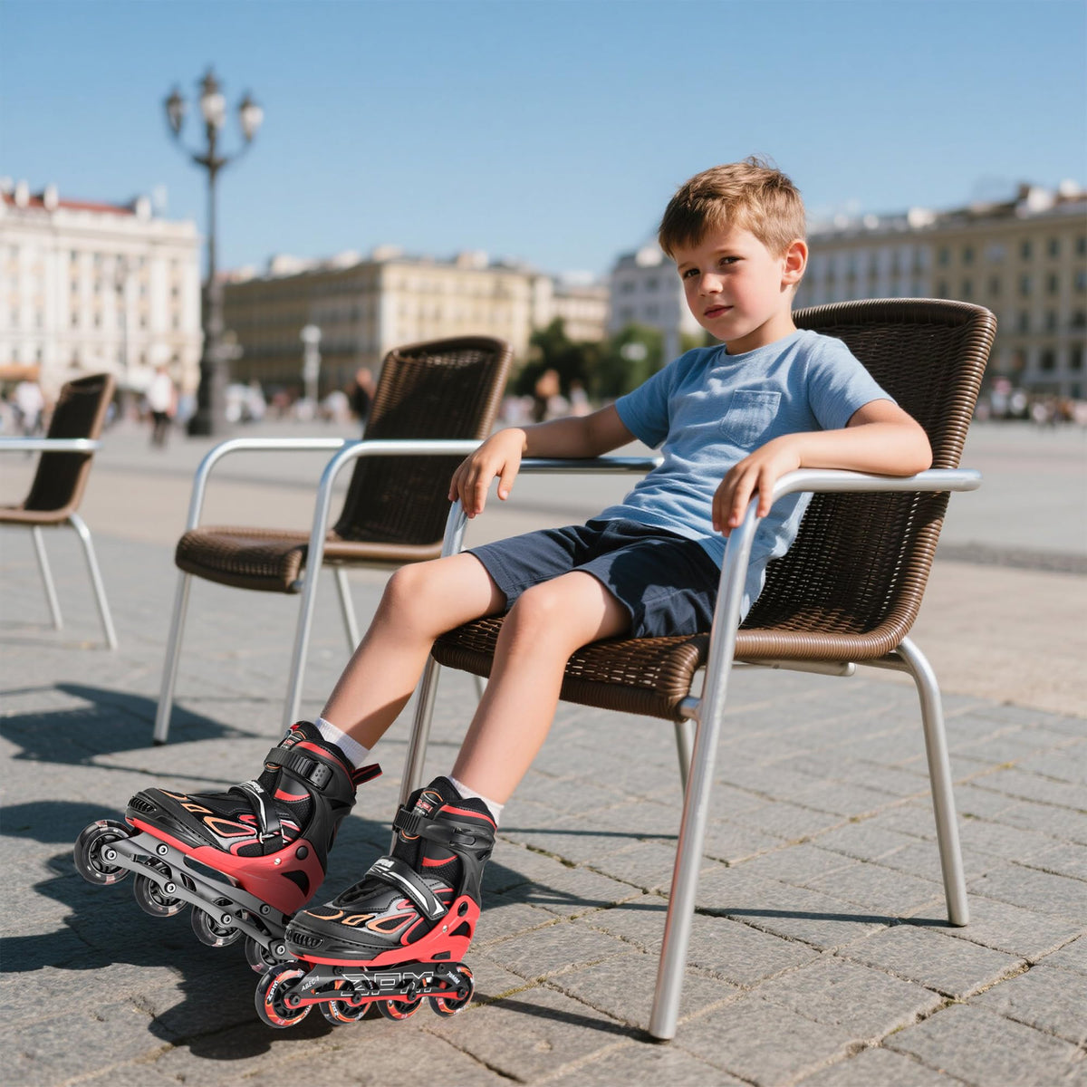 2PM SPORTS Vinal Inline Skates for Girls Boys Kids Ages 5-8 8-12 with Adjustable Illuminating Wheels, Inline Roller Skates for Youth Women Men - Red Large