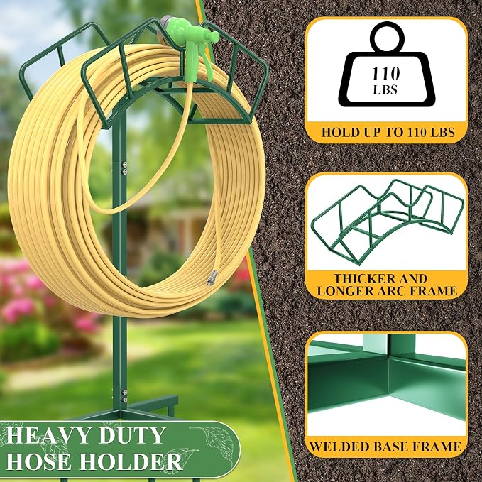 Qatsrin Super Stable Garden Hose Holder, Detachable Water Hose Holders, Hose Storage Stand Holds 150-Feet Hose, Free Standing Water Hose Holders for Outside Yard Lawn (Green)