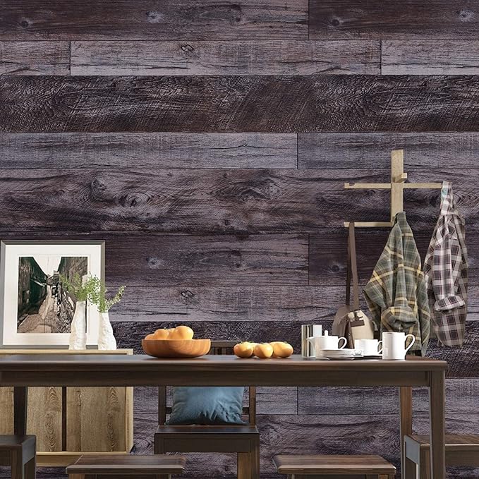 WENMER Grey Wood Peel and Stick Shiplap Self Adhesive Wallpaper