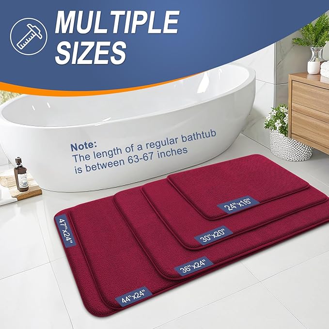 OLANLY Thick Memory Foam Bath Mat Rug 24x16, Extra Soft Absorbent Bathroom Rug, Quick Dry Bath Mats, Non-Slip, Machine Washable Carpet for Bathroom, Tub and Shower, Home Decor Accessories, Burgundy