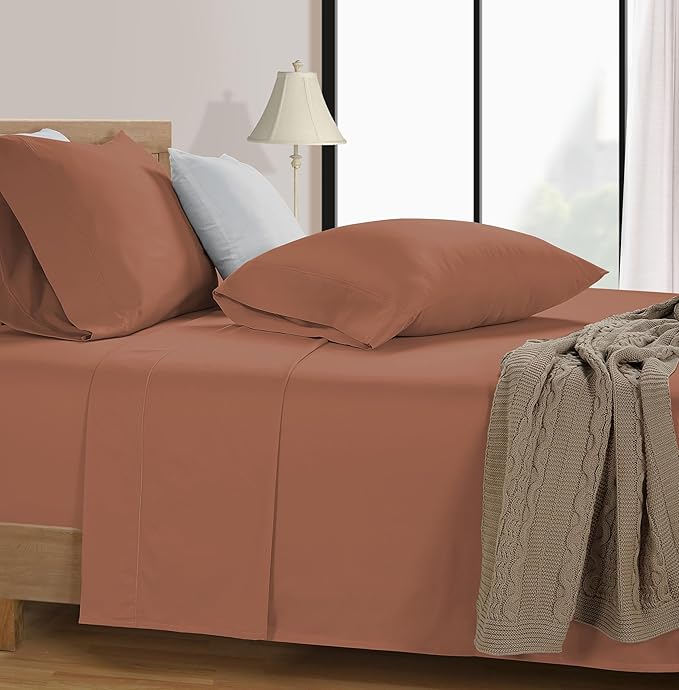 LANE LINEN Twin Bed Sheets Set - 600 Thread Count Set - 100% Cotton Sheets Twin Size Bed Set - Ultra Soft Cotton Bed Sheet Set - Sateen Weave Hotel Sheets - Rose Dawn