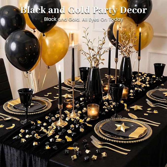 DomeStar 150PCS Fake Ice, Black Decorations Vase Fillers, Black Plastic Gems Aquarium Tank Rock Party Table Scatter Decorations
