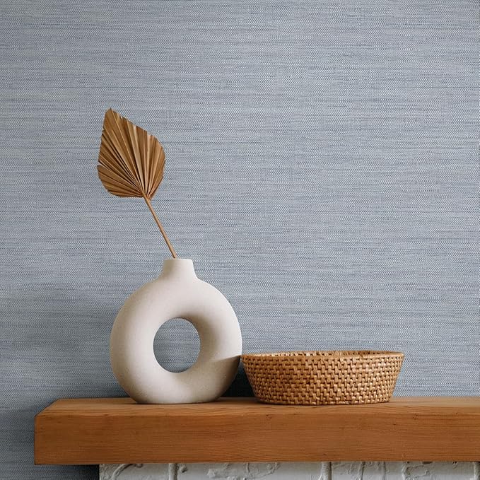 Tempaper Textured Powder Blue Horizontal Faux Grasscloth Removable Peel and