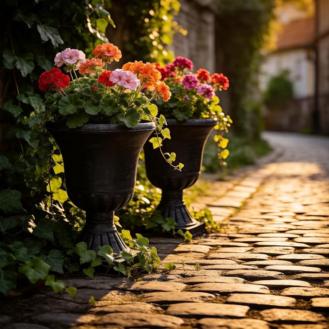 22" Timeless Urn Planters for Outdoor Plants, Set of 2 Plastic Large Flower Pot with Handmade Washed Black Finish, Weather-Resistant for Porch, Garden, Patio or Indoor Use