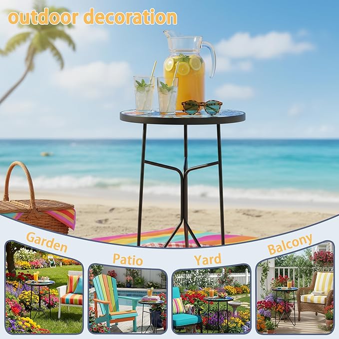 12 Inch Folding Outdoor Side Tea Table,Five Kitties Small Accent Tables, Plant Tables Indoor,Garden or Living Room Decor Afternoon Tea Dinner Table, Simple Assembly Cast Iron Plant Stand