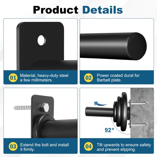 EVERYMATE Weight Plate Holder: Wall Mounted Weight Rack Storage for Olympic Weight Plate,Home Gym Organizer（Upgrade Length and Thick Steel）