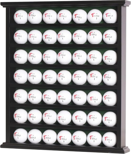 Golf Ball Display Case Cabinet Rack - 49-Ball Holder with Open Design, Black Finish