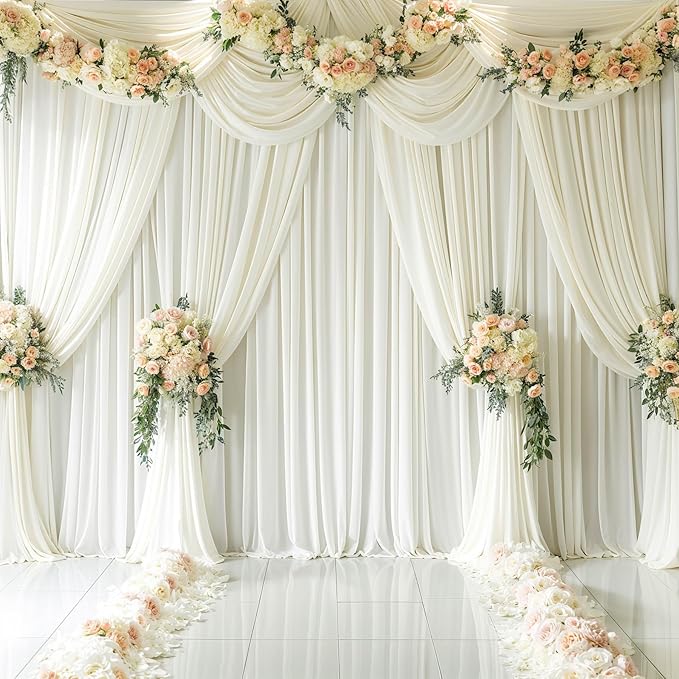10 Panels Ivory Backdrop Curtain for Wedding Parties Wrinkle Free Ivory Photo Curtains Backdrop Drapes Fabric Decoration for Baby Shower Photography 5ft(W) x 10ft(H)"