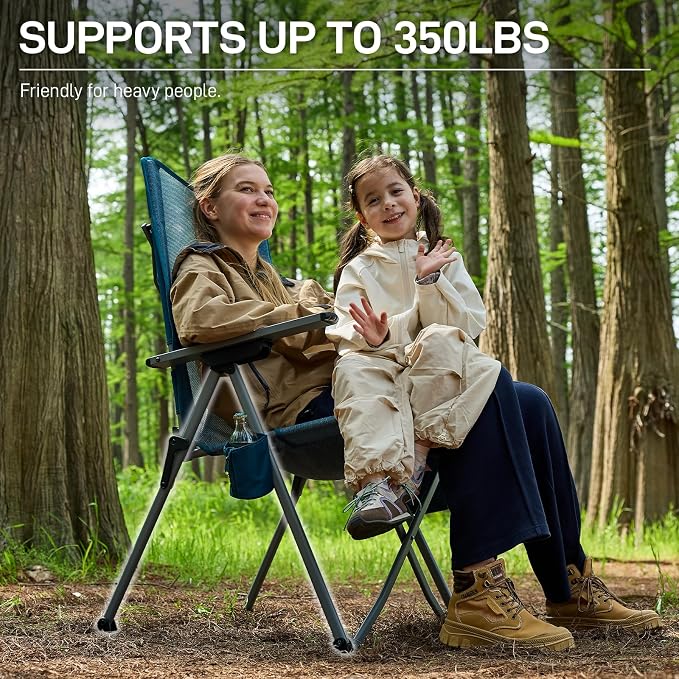 EVER ADVANCED Reclining Camping Chairs for Adult Lightweight, Portable Compact Folding Chair with High Back, 4-Level Recliner Chairs, Lawn Chair for Patio Balcony, Supports 350lbs, Stretch Mesh Blue