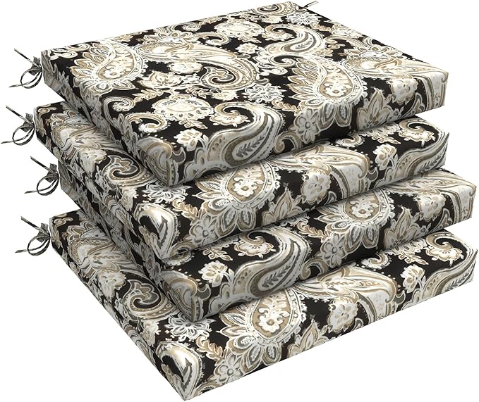 LVTXIII Outdoor Chair Cushions, Fade-Resistant Patio Furniture Cushions Outdoor Chair Pads with Ties for Dining Chairs and Garden Furniture Use, 18.5"x16"x2" 4 Pack, Paisley Black
