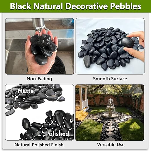 15LB Black River Rocks for Landscaping 1-2 Inch Natural Polished Stones Decorative Pebbles for Plants Vases Aquarium Large Outdoor Garden Rocks