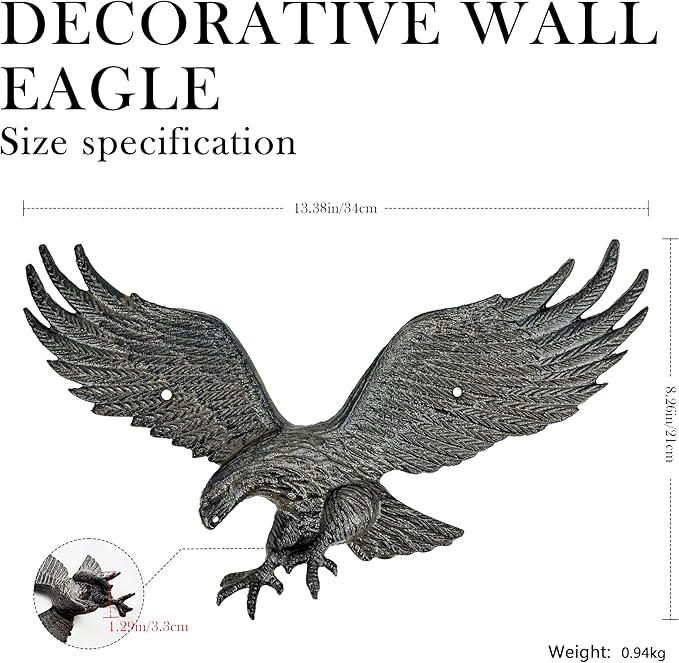 Linton Arts Metal Eagle Wall Decor – Cast Iron Patriotic Decoration Wall Art for Outdoor & Indoor, American Eagle Wall Hanging for Home, Garden, Patio, Door,Garage Decoration
