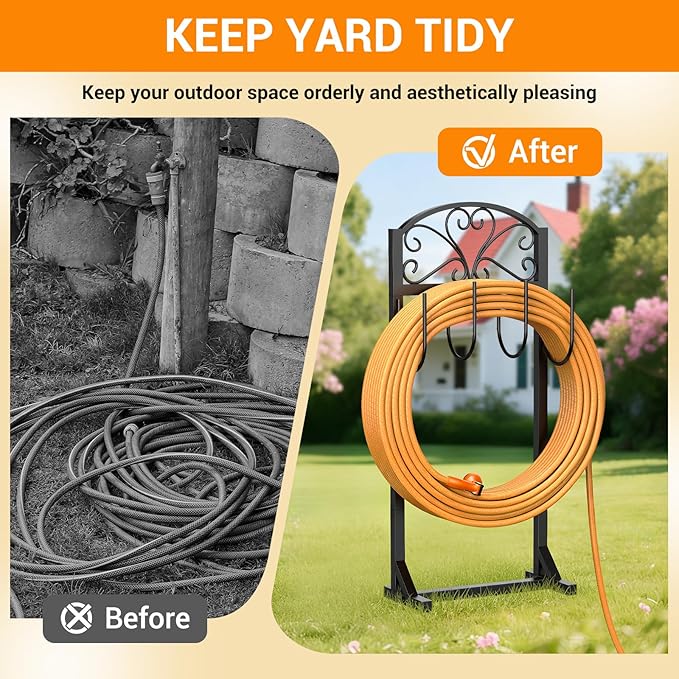 Garden Hose Holder for Outside - Freestanding Metal Water Hose Holder Stand Holds 151ft, Heavy Duty Garden Hose Storage Hanger Rack for Outdoor Yard Patio