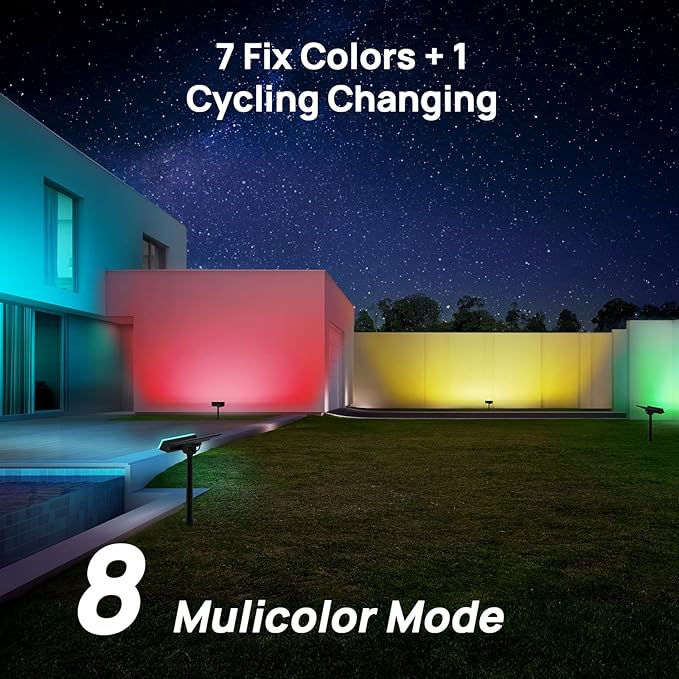 Consciot Solar Spot Lights, 54 LEDs 7 Multicolor Changing, Solar Spotlights Waterproof IP67, Outdoor Spotlights for Yard Garden Landscape, 4 Pack
