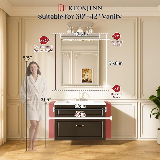 Keonjinn 30" x 36" Black Bathroom Vanity Mirror, Brushed Black Mirrors