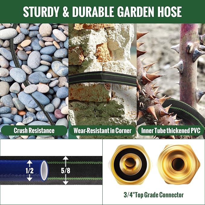 Garden Hose 100ft Flexible Water Hose Non-Expandable High Pressure Kink-Free Leakproof Durable Portable Lightweight Outdoor Yard Lawn Black Fabric Watering Hose with 3/4" Aluminum Fittings