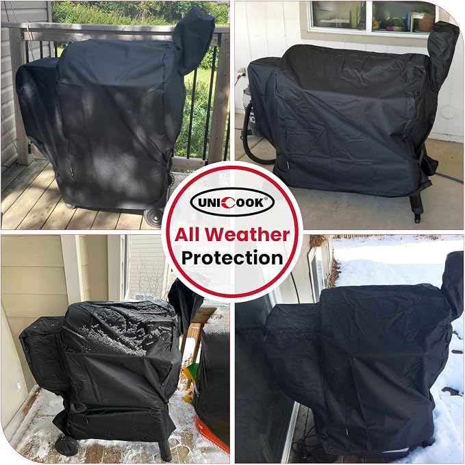 Unicook Pellet Smoker Cover for Traeger Pro 780 Series, Heavy Duty Waterproof Full Length BBQ Smoker Grill Cover, Outdoor Weather Resistant Barbecue Ptrotection, Black