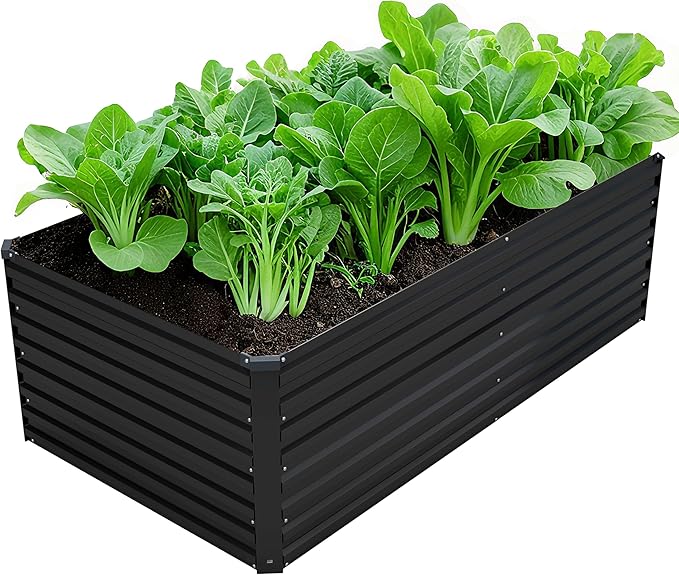 DIIYIV Galvanized Raised Garden Bed Kit Outdoor Patio,6x3x2ft Large Rectangular Metal Planter Boxes,Deep Root Box Planter for Gardening,Vegetables,Flowers,Herbs-Black