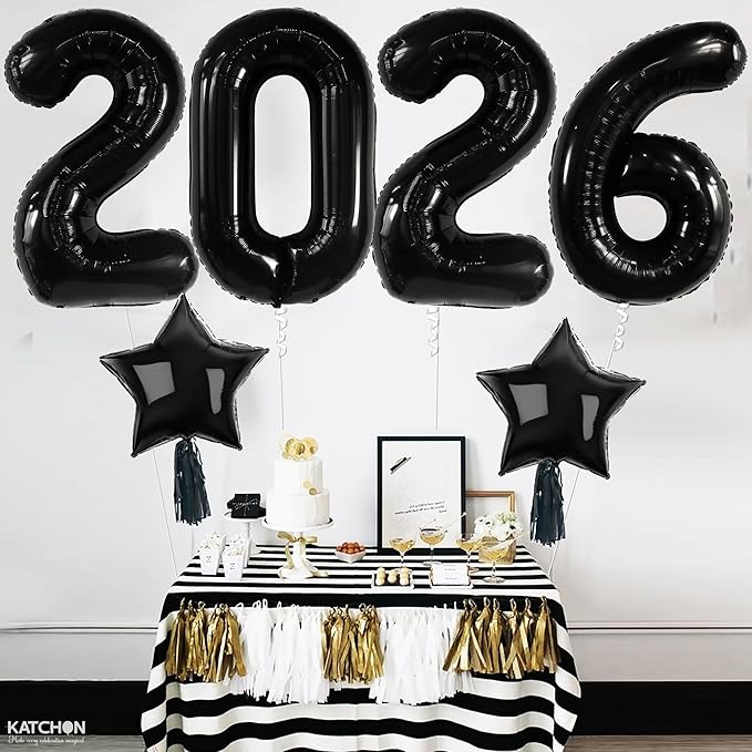Katchon, Black Giant 2026 Balloons - 42 Inch, Happy New Year Decorations 2026 | New Year 2026 Balloons, 2026 Happy New Year Party Decorations | 2026 Black Balloons